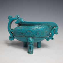 Load image into Gallery viewer, 4.17&#39;&#39;L- Chinese Natural Antique Exquisite Turquoise Handcarved Sculpture Dragon Cup Statue