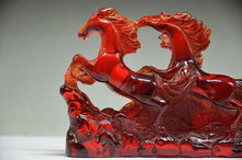 Load image into Gallery viewer, 5.43&#39;&#39;L- Chinese Natural Antique Exquisite GEOMANTIC AMBER Handcarved Sculpture Lucky HORSES Statue