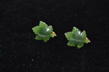 Load image into Gallery viewer, 10% OFF- Vintage Certified Natural Jadeite Emerald A*Jade Handcarved A Pair of Lucky Maple Leaf Jade Stud Earrings