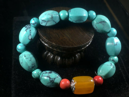 10% OFF- 54-62mm Certified Natural Turquoise HandCarved Woven Stretchy Lucky Pray Bracelet A1214