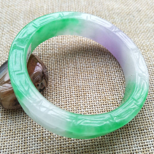 10% OFF- 55/56/57mm Certified Natural 3 Color Jadeite Emerald A Jade Handcarved Ruyi Flower Bangle K134