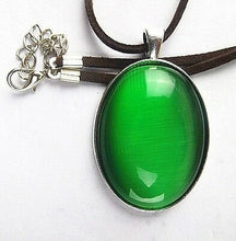 Load image into Gallery viewer, 10% OFF- Certified Natural Green Emerald A*Jade Oval Cat Eye Pendant with 18&#39;&#39; Rope Necklace