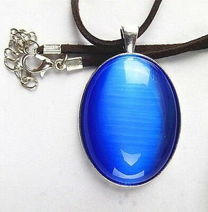 10% OFF- Certified Natural Blue Emerald A*Jade Oval Cat Eye Pendant with 18'' Rope Necklace