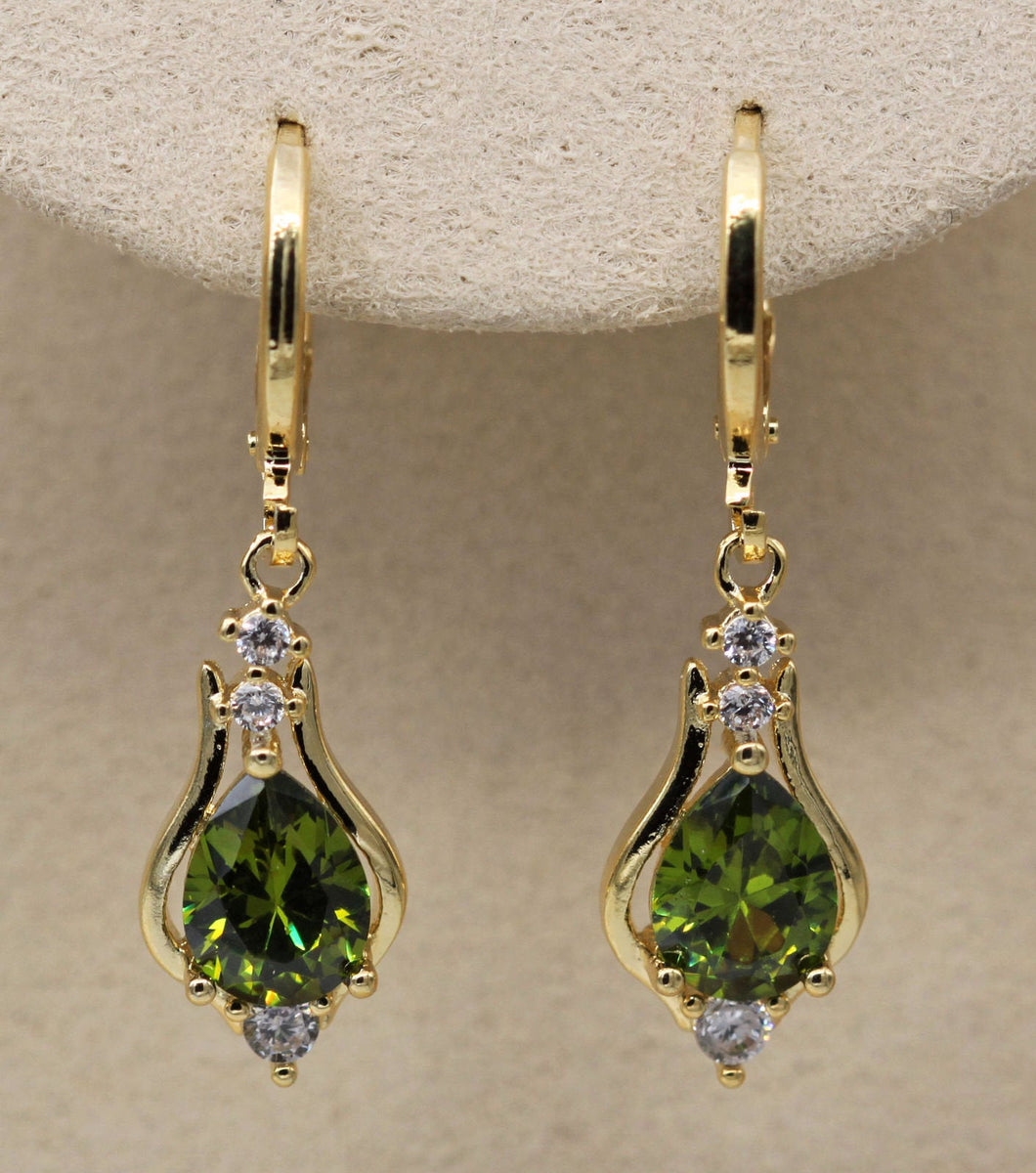 10% OFF- 18K Yellow Gold Filled 1.2'' Hollow Teardrop Peridot Green Topaz Gems Women Earrings