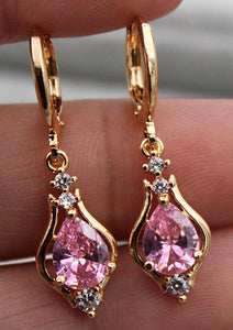 10% OFF- 18K Yellow Gold Filled 1.2'' Hollow Teardrop Peridot Pink Topaz Gems Women Earrings with Gift Box