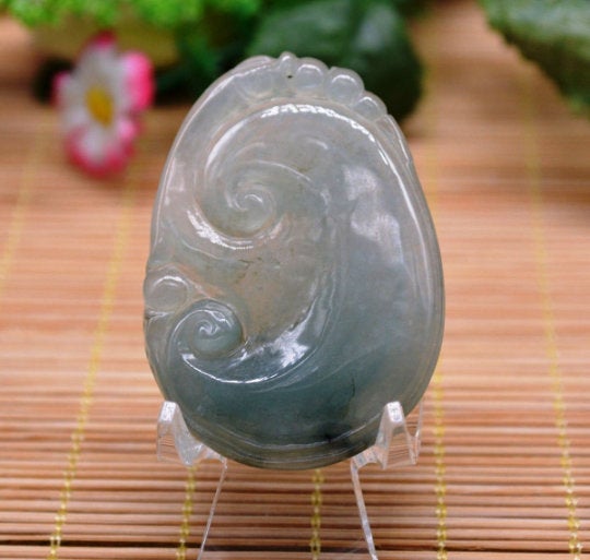 10% OFF- Certified Natural Icy Jadeite Emerald A Jade Tablet Translucent Ruyi Pendant A1001