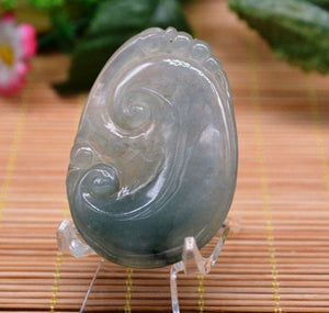 10% OFF- Certified Natural Icy Jadeite Emerald A Jade Tablet Translucent Ruyi Pendant A1001