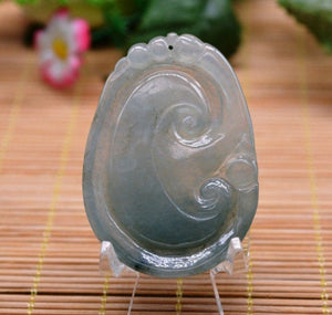 10% OFF- Certified Natural Icy Jadeite Emerald A Jade Tablet Translucent Ruyi Pendant A1001