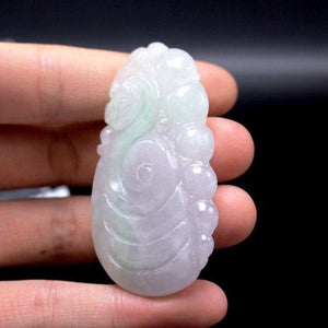 10% OFF- Certified Natural Icy Jadeite Emerald A Jade Handcarved Tablet Lucky Dragon Pendant A9317