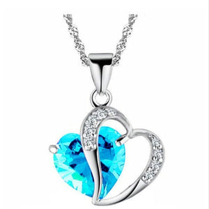 10% OFF- Women Heart Water Blue, Pink, Purple Gem Rhinestone Pendant-Silver Necklace A2019