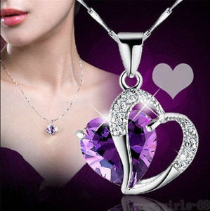 10% OFF- Women Heart Water Blue, Pink, Purple Gem Rhinestone Pendant-Silver Necklace A2019