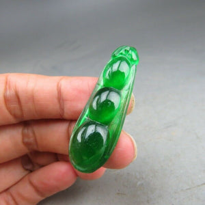 10% OFF- Certified Natural Icy Green Jadeite Emerald A Jade HandCarved Beans Pendant A53