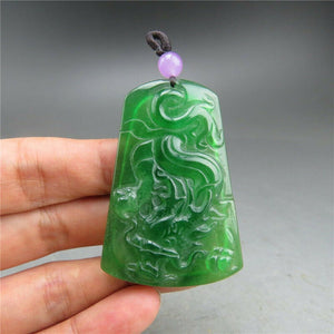 10% OFF- Certified Natural Icy Green Jadeite Emerald A Jade HandCarved Dragon Pendant A537