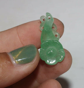 10% OFF-  Certified Natural Icy Jadeite Emerald A Jade Handcarved Flower Ruyi Pendant K1069