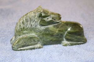 6''L- Chinese Antique Genuine Natural Green Jade HandCarved Lucky Horse Statue