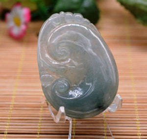 10% OFF- Certified Natural Icy Jadeite Emerald A Jade Tablet Translucent Ruyi Pendant A1001