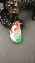 Load image into Gallery viewer, 10% OFF- Certified Natural 3 Color Icy Jadeite Emerald A Jade Handcarved Tablet Dragon Ruyi Pendant A7319