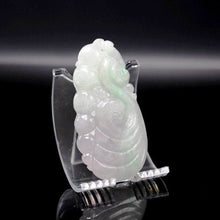 Load image into Gallery viewer, 10% OFF- Certified Natural Icy Jadeite Emerald A Jade Handcarved Tablet Lucky Dragon Pendant A9317