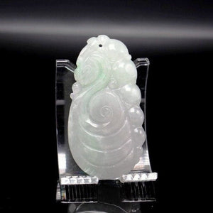 10% OFF- Certified Natural Icy Jadeite Emerald A Jade Handcarved Tablet Lucky Dragon Pendant A9317