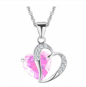 10% OFF- Women Heart Water Blue, Pink, Purple Gem Rhinestone Pendant-Silver Necklace A2019