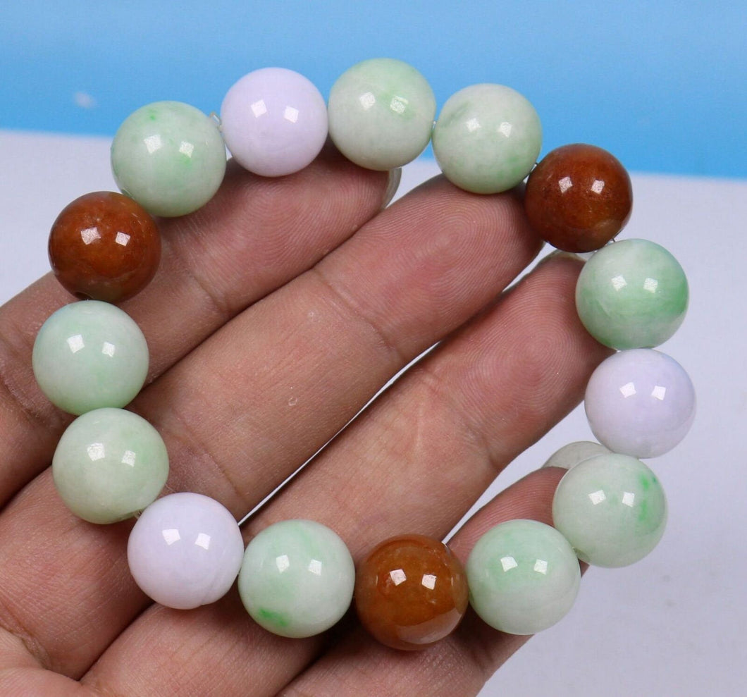 10%OFF- 55-62mm Certified Natural Jadeite Emerald Jade Stretchy-Bracelet《Grade A》N0068