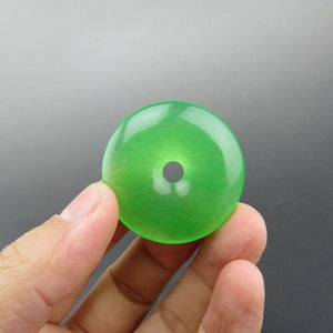 10% OFF- Certified Natural Icy Green Jadeite Emerald A Jade HandCarved Donut Safty Pendant A105