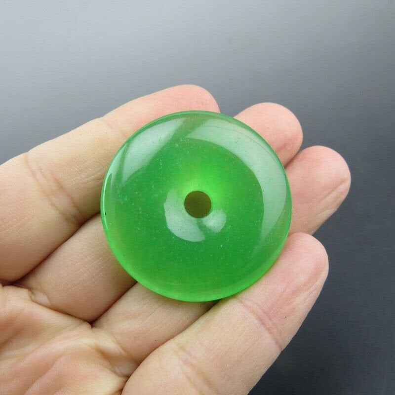 10% OFF- Certified Natural Icy Green Jadeite Emerald A Jade HandCarved Donut Safty Pendant A105