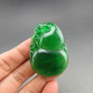 10% OFF- Certified Natural Icy Green Jadeite Emerald A Jade HandCarved Gourd Pendant A82