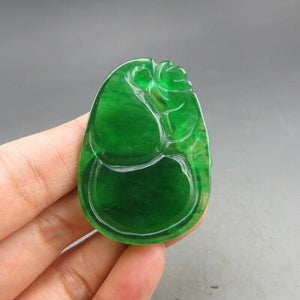 10% OFF- Certified Natural Icy Green Jadeite Emerald A Jade HandCarved Gourd Pendant A82