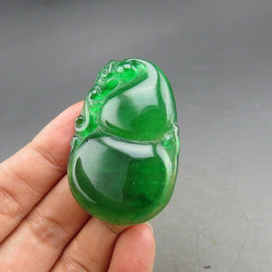 10% OFF- Certified Natural Icy Green Jadeite Emerald A Jade HandCarved Gourd Pendant A82