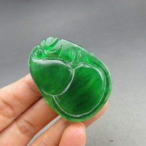 10% OFF- Certified Natural Icy Green Jadeite Emerald A Jade HandCarved Gourd Pendant A82