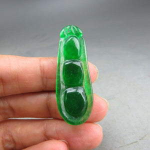 10% OFF- Certified Natural Icy Green Jadeite Emerald A Jade HandCarved Beans Pendant A53