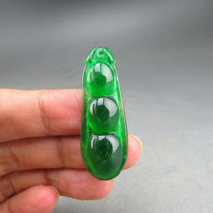 10% OFF- Certified Natural Icy Green Jadeite Emerald A Jade HandCarved Beans Pendant A53