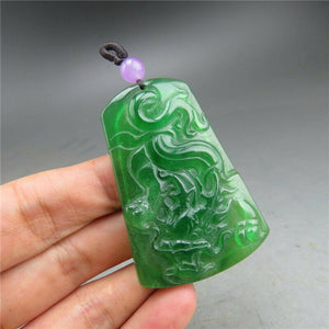 10% OFF- Certified Natural Icy Green Jadeite Emerald A Jade HandCarved Dragon Pendant A537