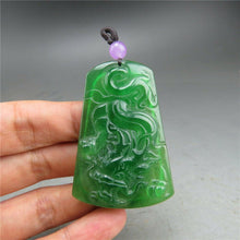 Load image into Gallery viewer, 10% OFF- Certified Natural Icy Green Jadeite Emerald A Jade HandCarved Dragon Pendant A537