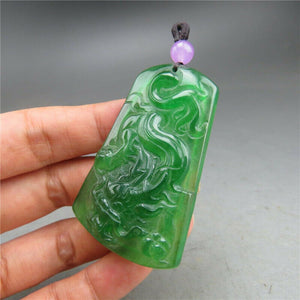 10% OFF- Certified Natural Icy Green Jadeite Emerald A Jade HandCarved Dragon Pendant A537