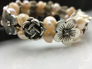 10% OFF- 52-62mm Handmade Glamour Natural Freshwater Pearl Stretchy Bracelet Flower