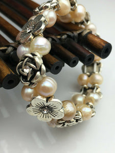 10% OFF- 52-62mm Handmade Glamour Natural Freshwater Pearl Stretchy Bracelet Flower