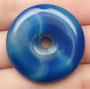 10% OFF- Certified Natural Blue Emerald A*Jade HandCarved Safety Circle Donut Pendant N7014