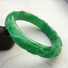 Load image into Gallery viewer, 10% OFF- 52/53/54mm Certified Natural Jadeite Emerald A*Jade HandCarved Flower Bracelet Bangle x9412