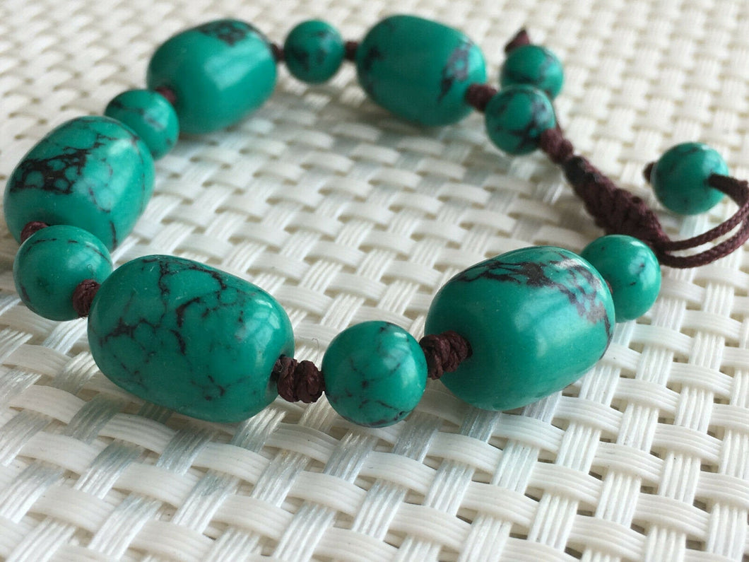 10% OFF- 54-62mm Certified Natural Turquoise HandCarved Woven Adjustable Lucky Pray Bracelet A1211