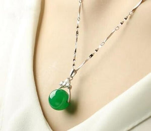10% OFF- Certified Natural Jadeite Emerald A Jade Bead Pendant-Silver necklace with Gift Box