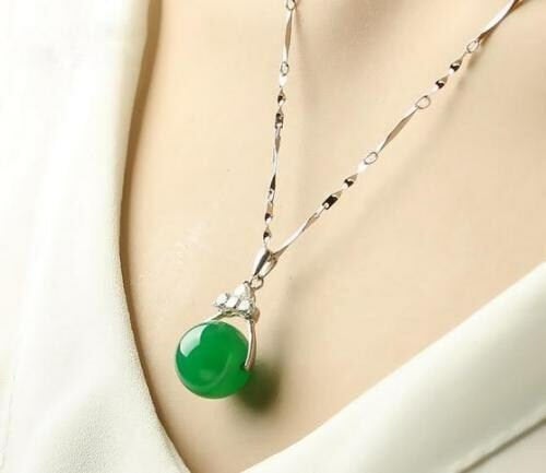 10% OFF- Certified Natural Jadeite Emerald A Jade Bead Pendant-Silver necklace with Gift Box