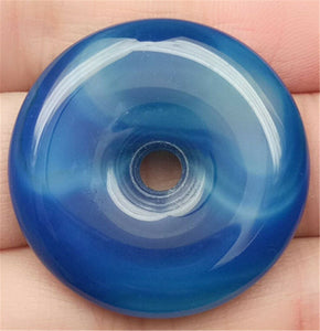 10% OFF- Certified Natural Blue Emerald A*Jade HandCarved Safety Circle Donut Pendant N7014