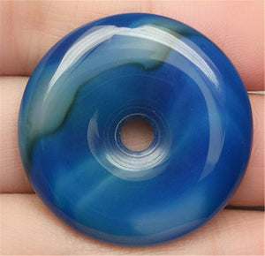 10% OFF- Certified Natural Blue Emerald A*Jade HandCarved Safety Circle Donut Pendant N7014