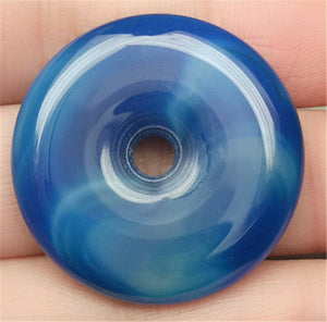 10% OFF- Certified Natural Blue Emerald A*Jade HandCarved Safety Circle Donut Pendant N7014