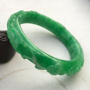 10% OFF- 52/53/54mm Certified Natural Jadeite Emerald A*Jade HandCarved Flower Bracelet Bangle x9412