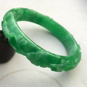 10% OFF- 52/53/54mm Certified Natural Jadeite Emerald A*Jade HandCarved Flower Bracelet Bangle x9412