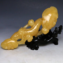 Load image into Gallery viewer, 10&#39;&#39;Height-Chinese Genuine Natural Yellow Jade Hand-Carved Lingzhi &amp; Ruyi Statue (Medium)