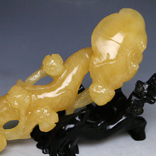 Load image into Gallery viewer, 10&#39;&#39;Height-Chinese Genuine Natural Yellow Jade Hand-Carved Lingzhi &amp; Ruyi Statue (Medium)